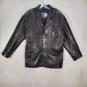 Vintage 80s Lobi Lobi Black Buttery Collared Hip Length Leather Jacket Coat FLAW
